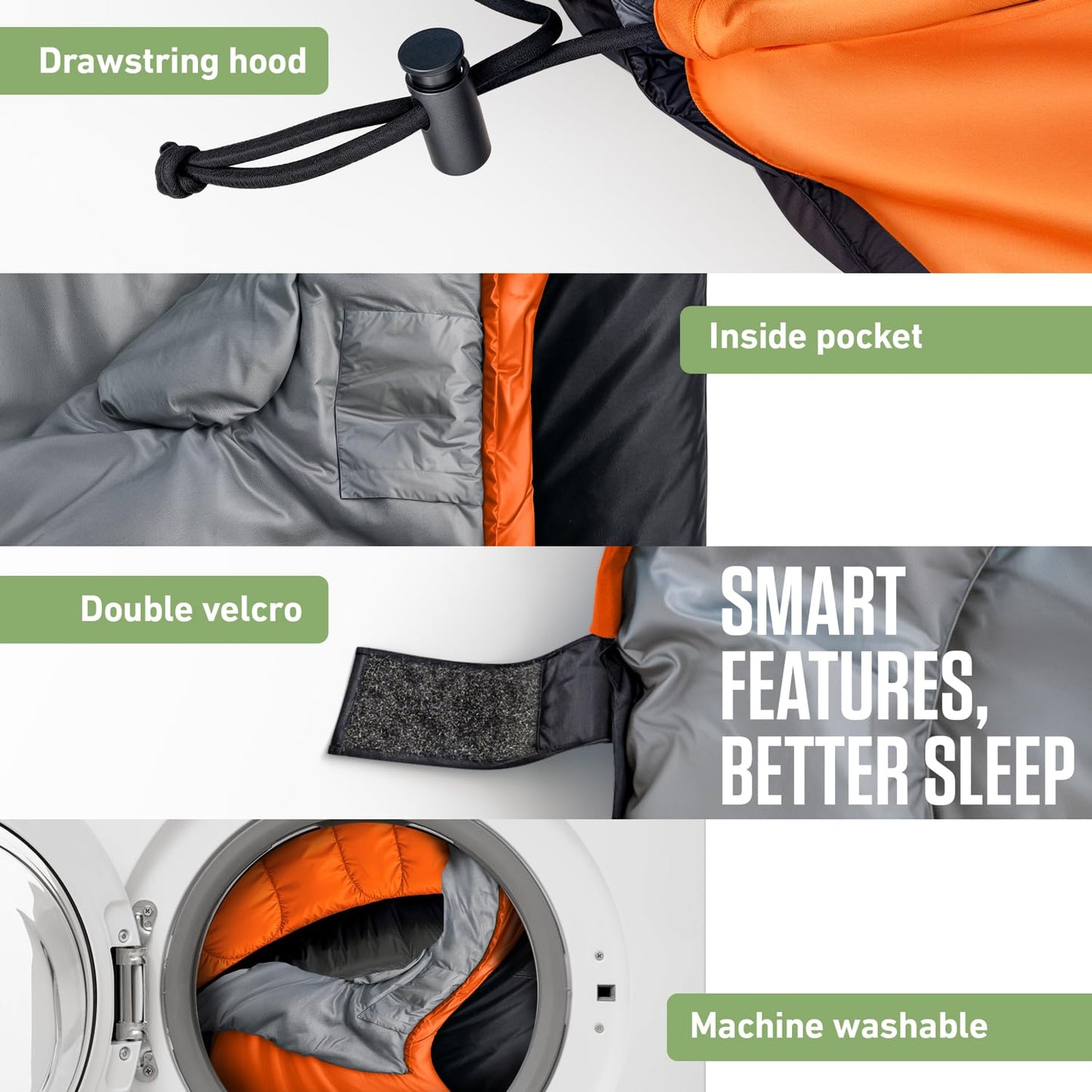 VENTURE 4TH 3-Season XXL Backpacking Sleeping Bag, Camping Sleeping Bags for Adults & Kids - Lightweight, Comfortable, Water Resistant, Ideal for Hiking, Camping & Outdoor – Orange/Gray