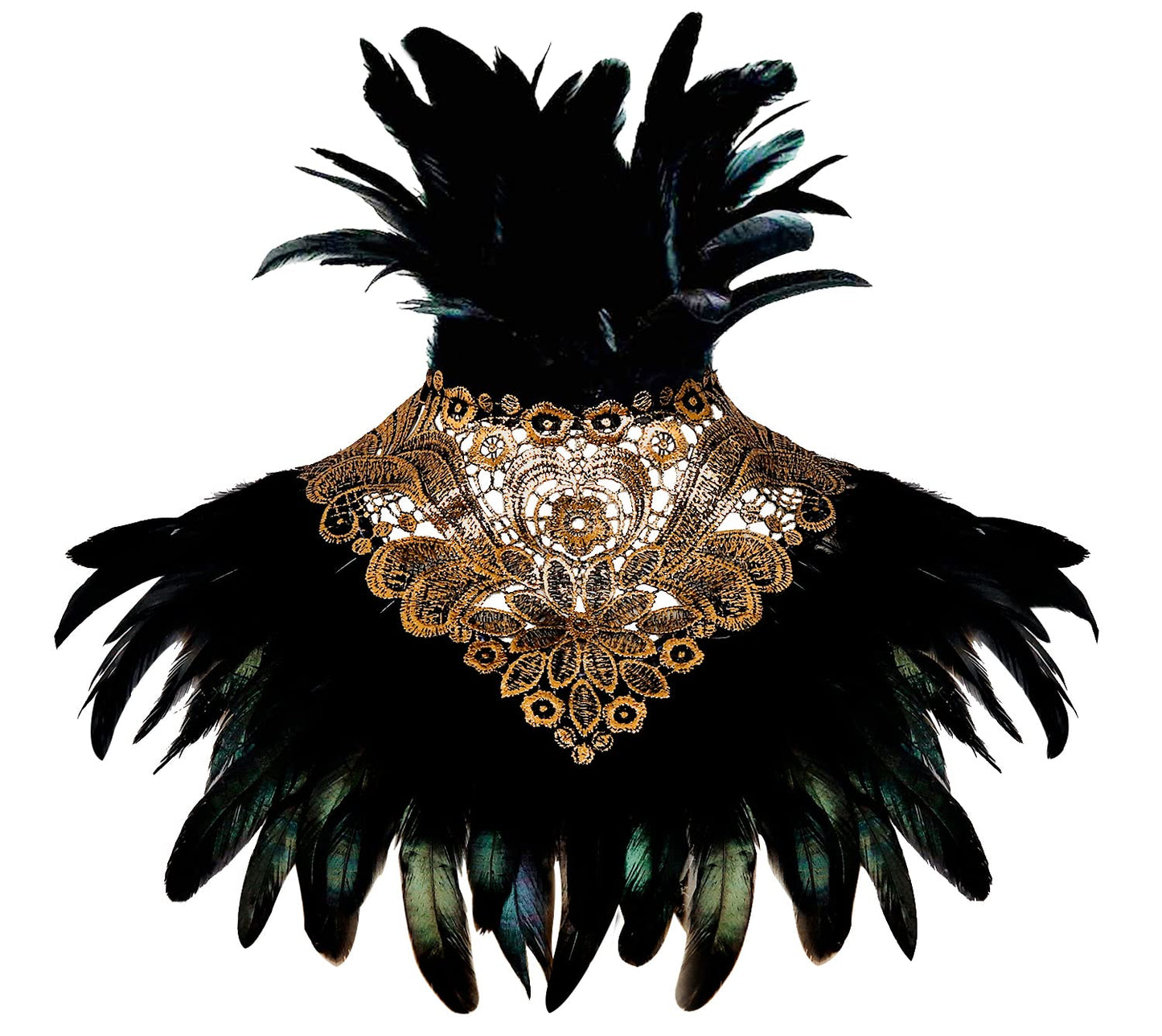 L'VOW Gothic Natural Black Feather Flower Patterned Embroidery Choker Neck warp Collar for Halloween Costume Cosplay