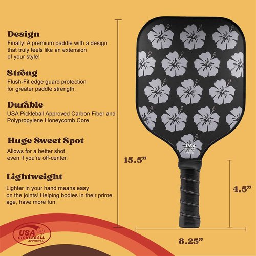 Maui Pickleball Co. USAPA Approved Carbon Fiber Textured Pickleball Paddle | High Performance Pickleball Paddle Racket Pickle Ball Paddle for Men Women Designer Cute Retro Style (Black Lava)