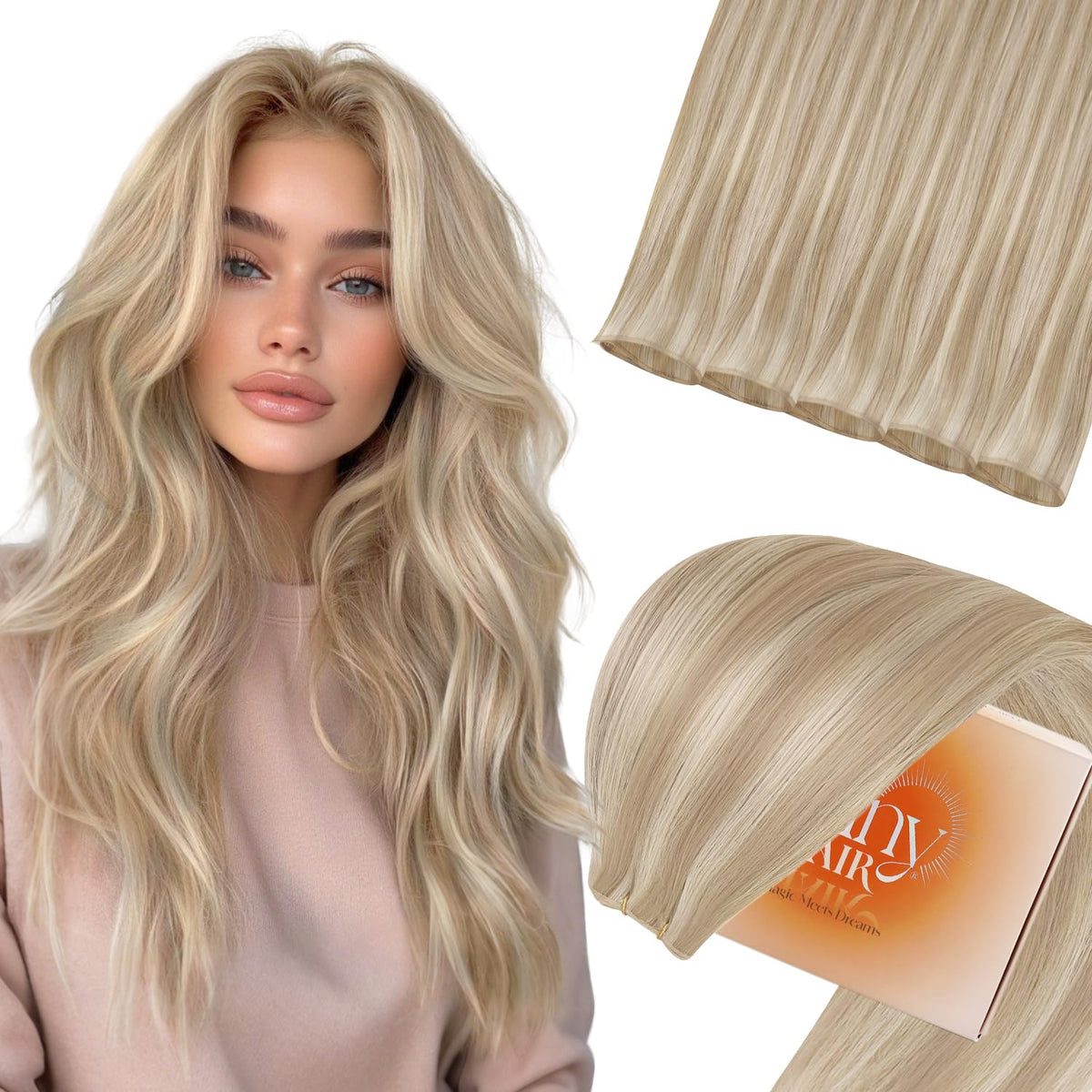Sunny Hair Genius Weft Hair Extensions Real Human Hair Blonde Genius Weft Human Hair Extensions Ash Blonde Highlights Golden Blo