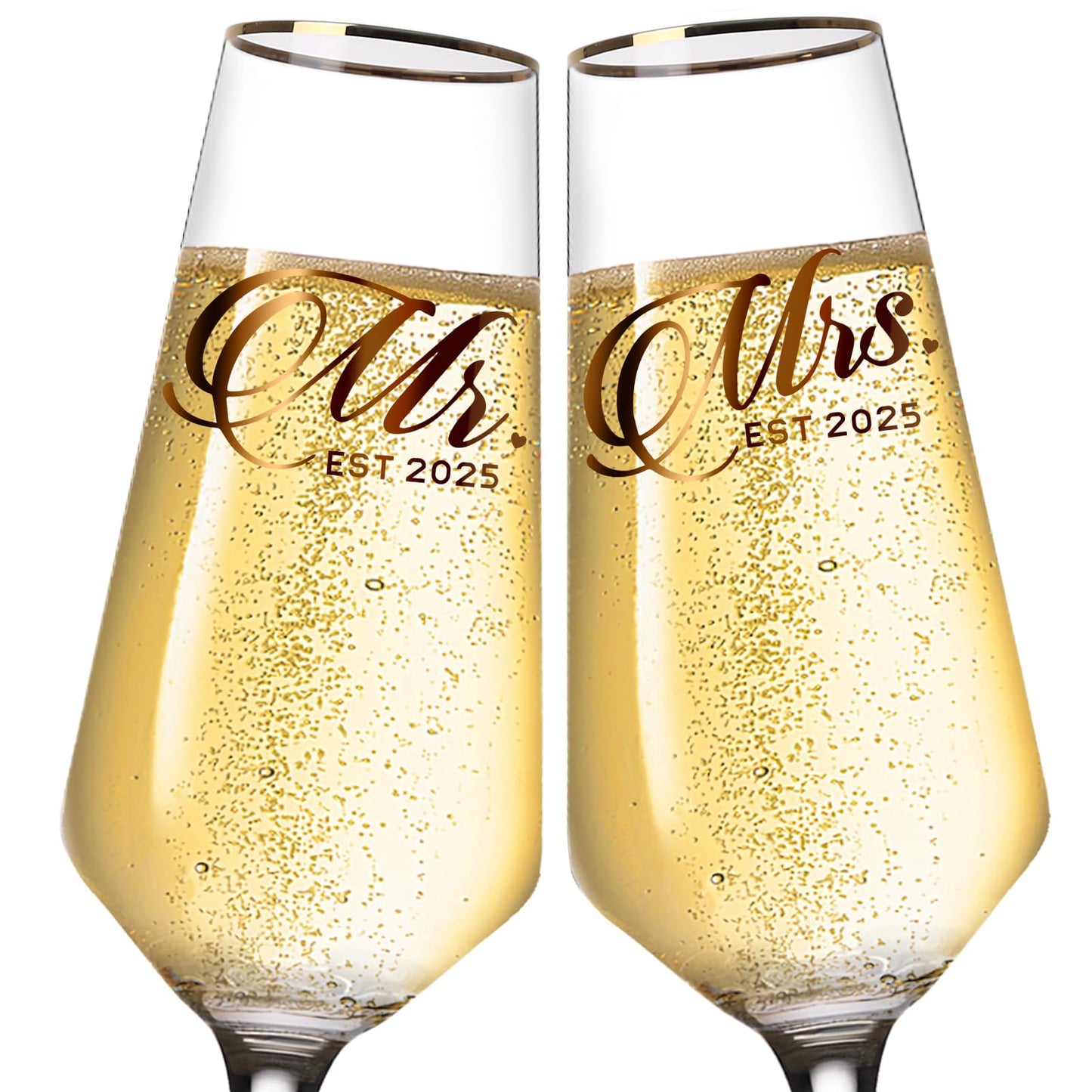 comfit Mr and Mrs Champagne Glasses Set of 2, Long Stem Wedding Champagne Flutes 2025, Bride and Groom Toasting Crystal Glass Set,Engagement Gifts for Couples, Newlyweds, Anniversary,8.5oz