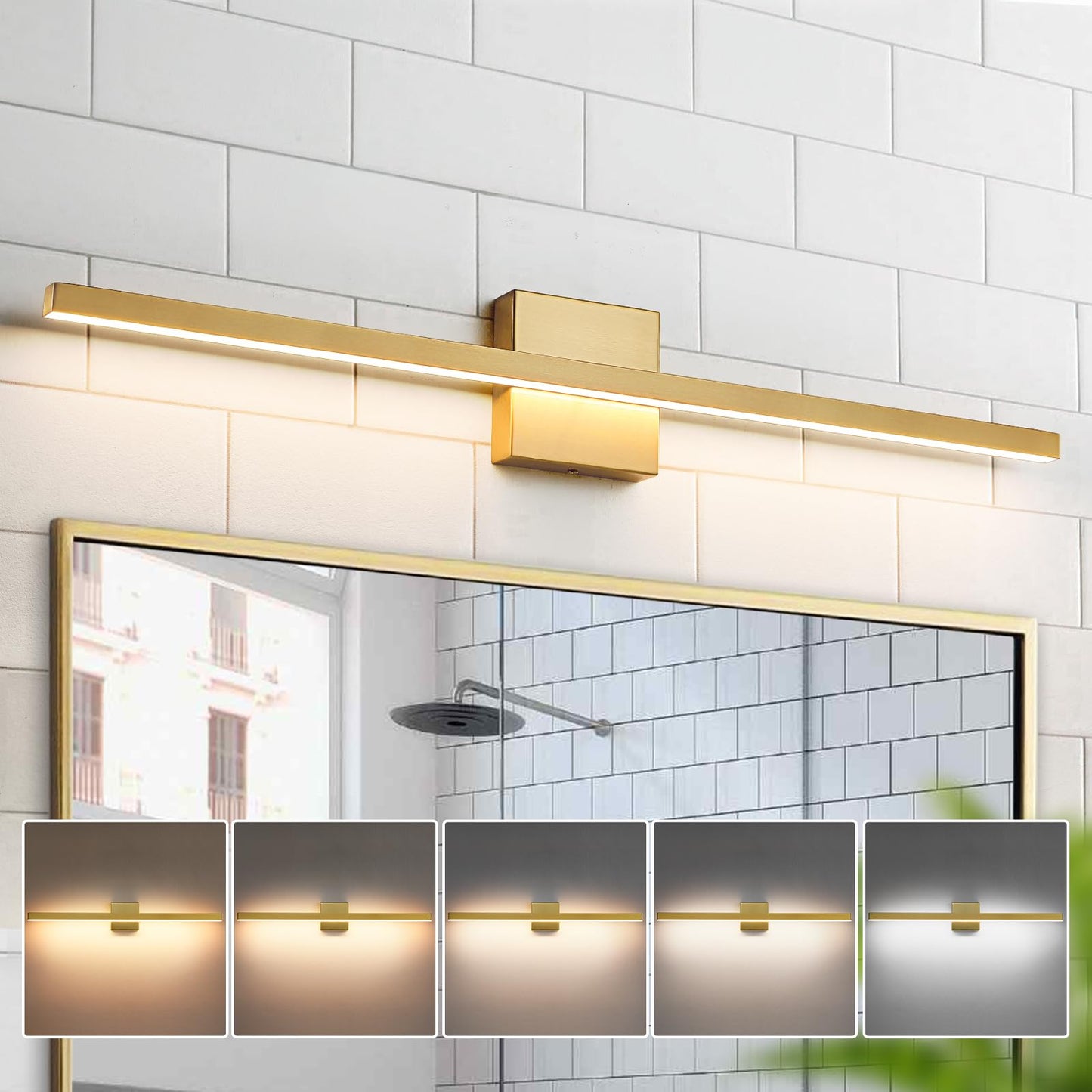 Epinl Gold Vanity Lights for Bathroom - 31.5 inch Brushed Gold Bathroom Light Fixture Over Mirror 22W LED Dimmable Wall Sconce Lighting Fixture 5CCT Vanity Light Bar for Bathroom Bedroom
