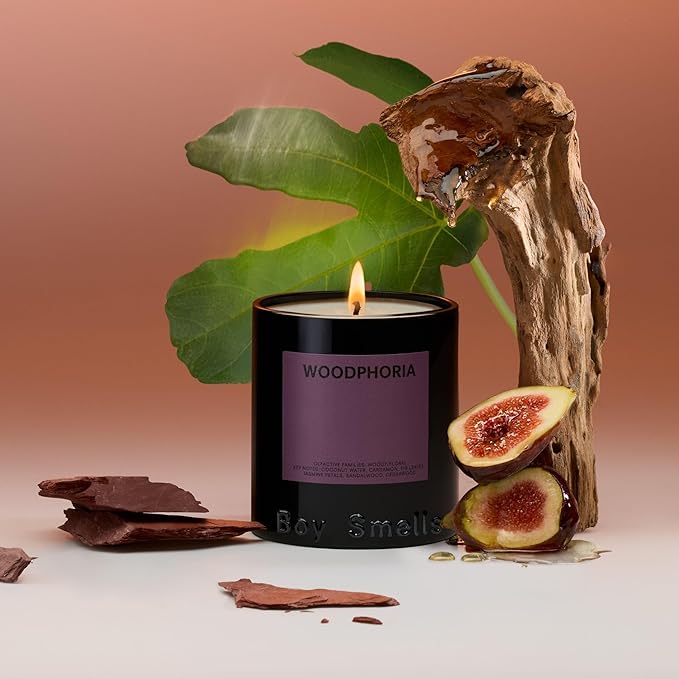 Boy Smells - Woodphoria Scented Candles for Men and Women - 8.5 oz - Soy, Coconut Wax Candle Blend - Aromatic Candles for Home with Fig, Sandalwood and Jasmine - 50-Hour Burn - Cotton Wick