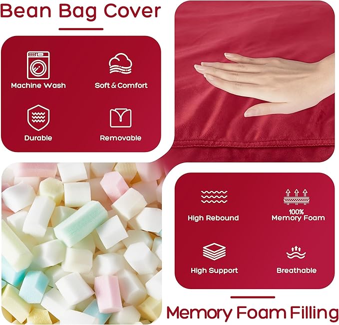 HABUTWAY Bean Bag Chair: Giant 4' Memory Foam Furniture Bean Bag Chairs for Adults with Microfiber Cover 4Ft (Red)