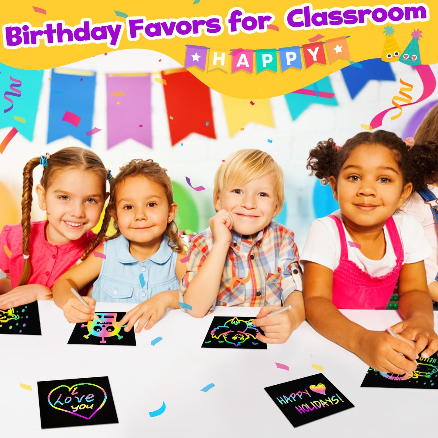FUNNYB&G Rainbow Scratch Art Party Favors for Kids：288 PCS Scratch Paper Art Craft Kit Girls Boys Back To School Gifts for Kids Students Bulk Birthday Classroom Prizes Goodie Bags Stuffers Mini Notes