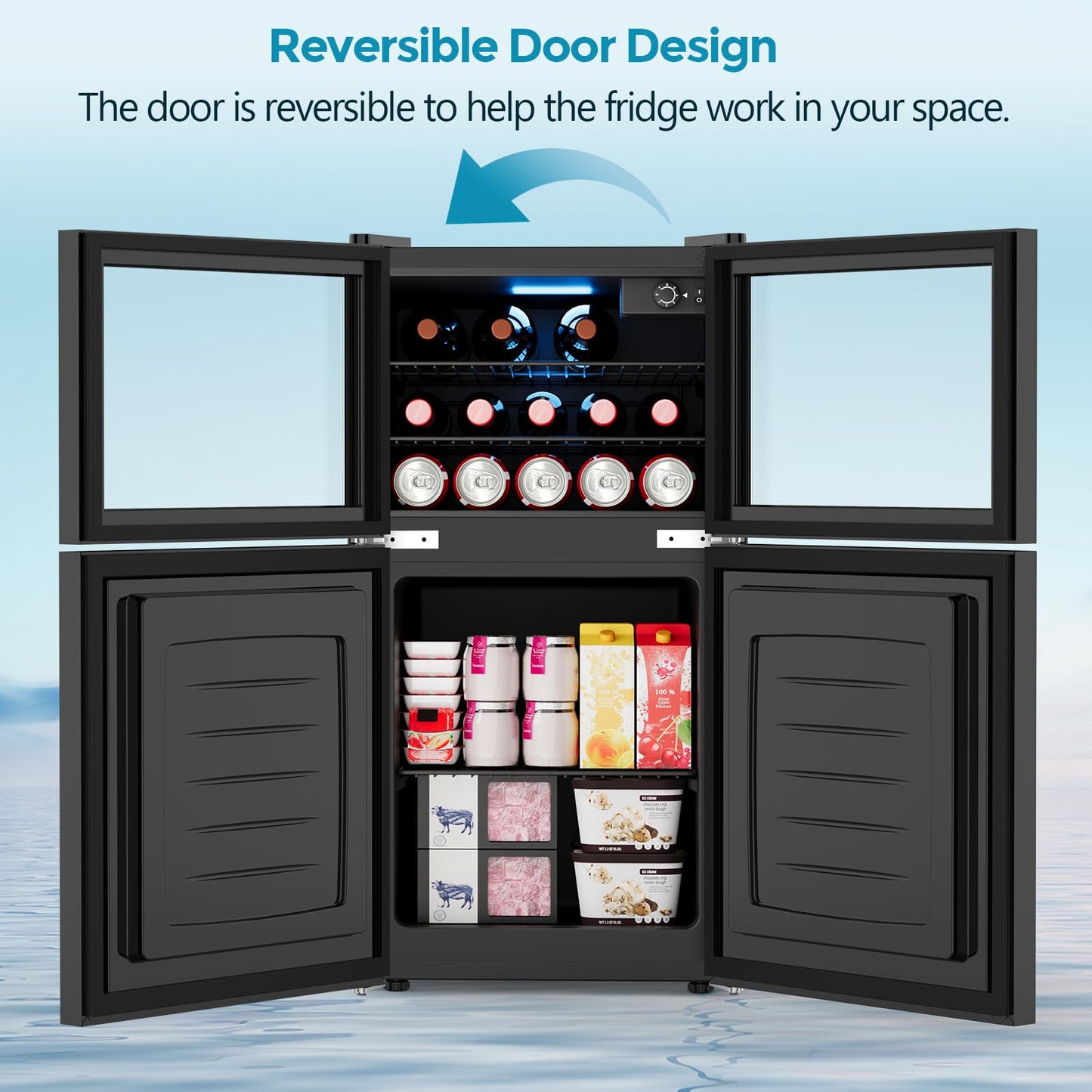 Electactic 2.6 Cu.Ft Mini Fridge with Freezer, 2 Door Compact Refrigerator, Freestanding Beverage Wine Cooler for Bedroom, Office, Home, Reversible Door, Adjustable Thermostat,Black