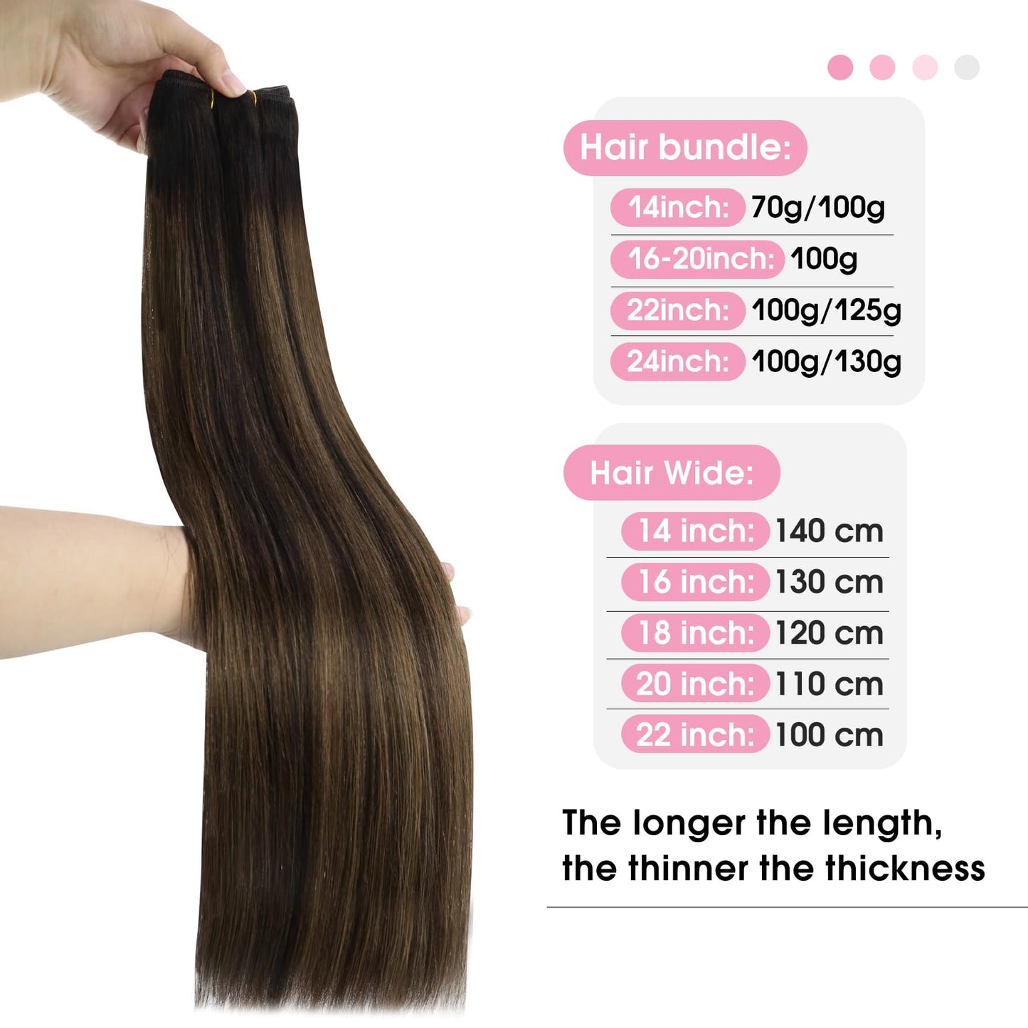 YoungSee Weft Extensions Brown Balayage Double Weft Hair Extensions Human Hair Straight Sew in Extensions Real Human Hair Dark B