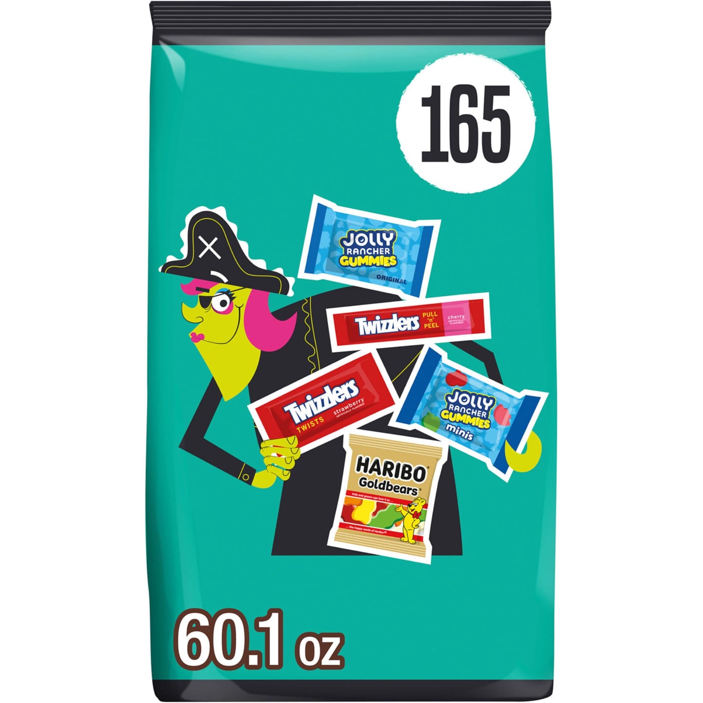 HARIBO, JOLLY RANCHER and TWIZZLERS Assorted Fruit Flavored, Halloween Candy Bulk Bag, 60.1 oz (165 Pieces)