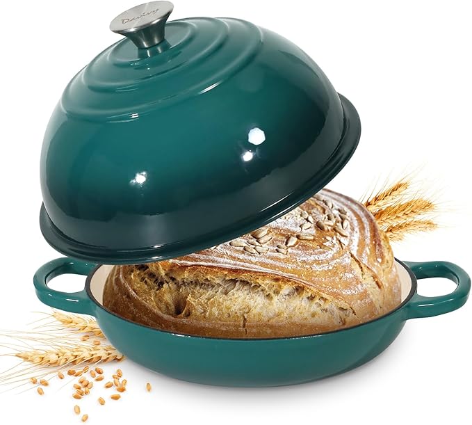 Davivy 5.5QT Dutch Oven for Sourdough Bread, Enameled Cast Iron Dutch Oven with Lid, 10" Round Sourdough Bread Oven, Bread Cloche for Bread Baking - Gradient Teal