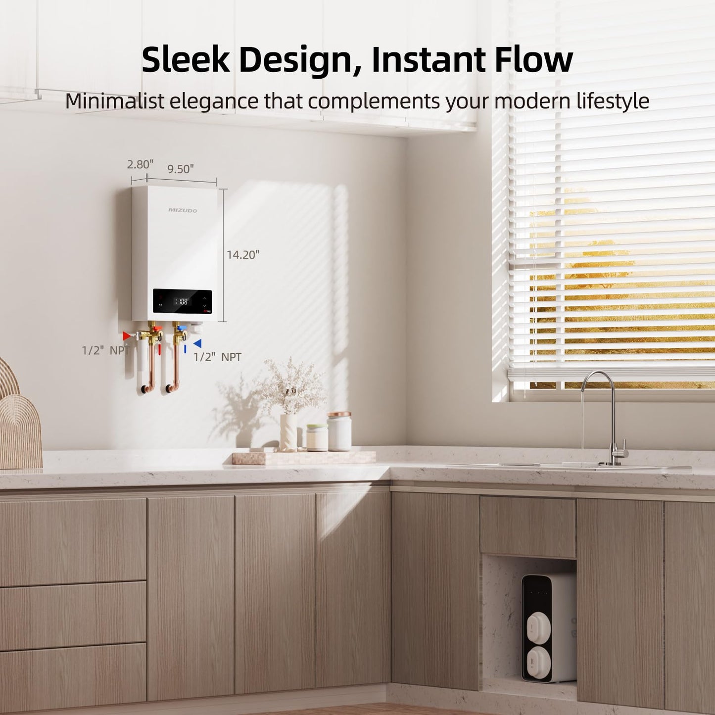 11kW Tankless Water Heater Electric, MIZUDO 240 Volt Instant Hot Water Heater, Suitable for Single-Point Use in a Small Apartment, LED Display, ETL Certified, Ideal for Showering
