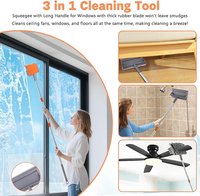Ceiling Fan Cleaner Duster with 80" Adjustable Pole, with Reusable Microfiber Pad, for Cleaning Fan Blades, Baseboard, Window Glass, Bathroom, Floor