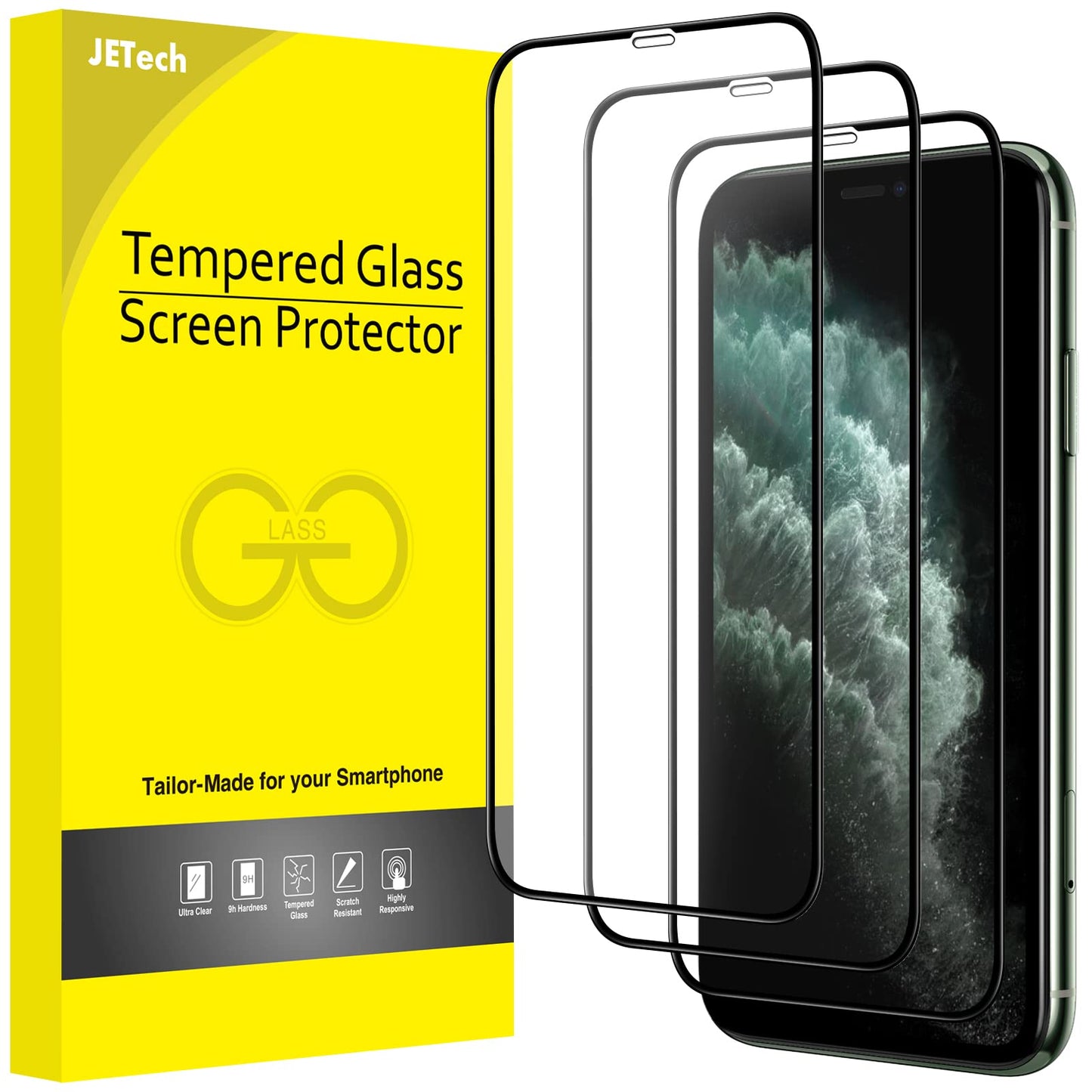 Jetech Full Coverage Screen Protector For Iphone 11 Pro Max/Iphone Xs Max 6.5-Inch, Black Edge, 9H Tempered Glass Film Case-Frie