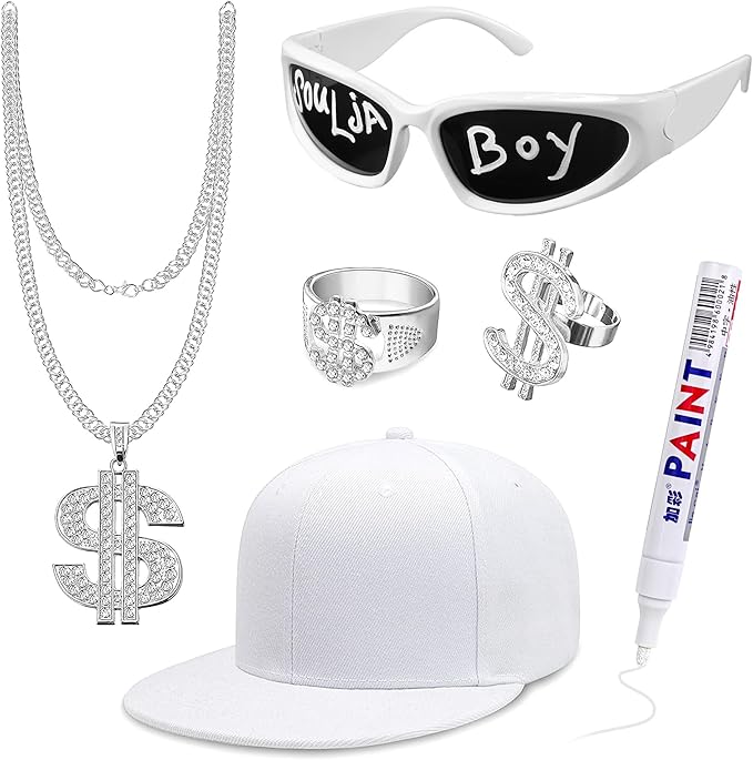 Goenb Solja Boy Hip Hop Costume Kit, Rapper Costume Accessories 80s 90s 2000s Hip Hop Costume Accessories for Men Women Adult