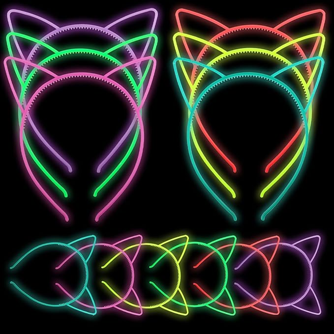 Suyegirl Glow in The Dark Party Supplies Cat Ear Crown Heads for Birthday Party Halloween Party
