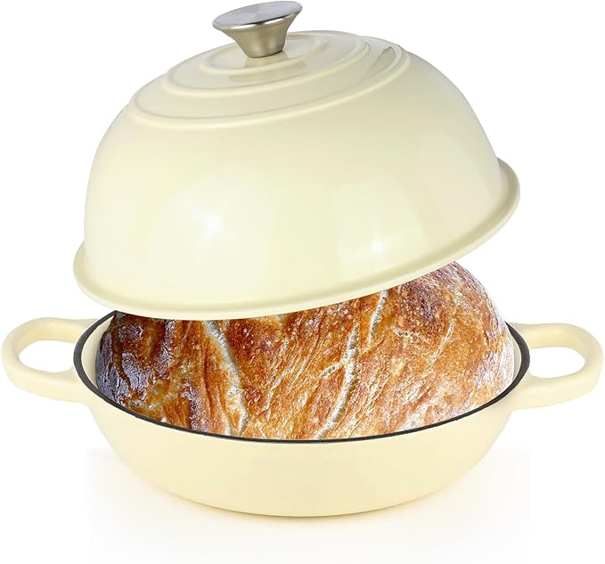 6QT Bread Dutch Oven Pot with Lid, Enameled Cast Iron Dutch Oven for Sourdough Bread Baking, Roasting, Stewing and Soup, Non-Stick Enamel Cookware for Oven/Stovetop, Perfect for Homemade Bread, Beige
