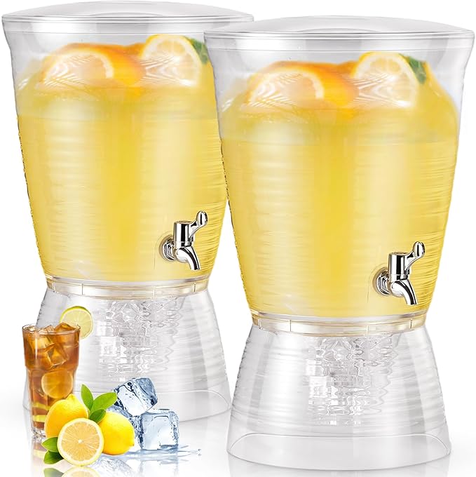 Tioncy 2 Pcs Acrylic Beverage Dispenser with Spigot 2.7 Gallon/ 10 l Clear Drink Water Dispenser Countertop with Detachabl...
