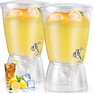 Tioncy 2 Pcs Acrylic Beverage Dispenser with Spigot 2.7 Gallon/ 10 l Clear Drink Water Dispenser Countertop with Detachabl...