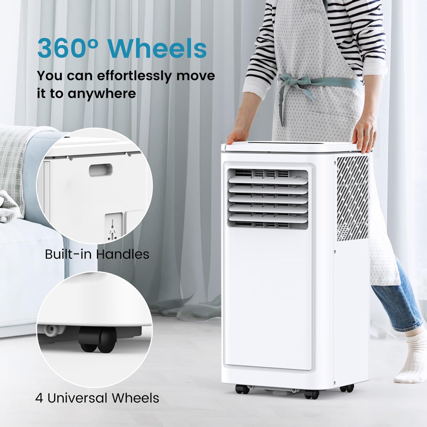 COWSAR 8000 BTU Portable Air Conditioners, Cool up to 350 Sq.Ft, 3-in-1 Portable AC with 4 Modes Room Air Conditioner with Remote/LED Display/24Hrs Timer/360° Wheels, Ideal for Home/Office