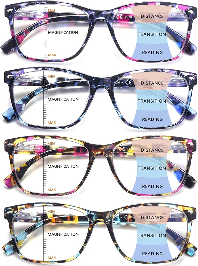 CLASAGA Progressive Multifocus Reading Glasses for Women, Pattern Print Blue Light Block Stylish Ladies Computer Readers