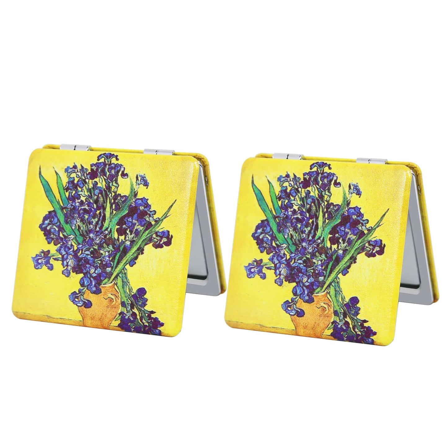 PDOZV Pocket Mirror for Women, 2 Pcs Square 2.8    PU OilPainting Style Double Sided 1X/3X Mirror for Purse Travel Compact Mirro