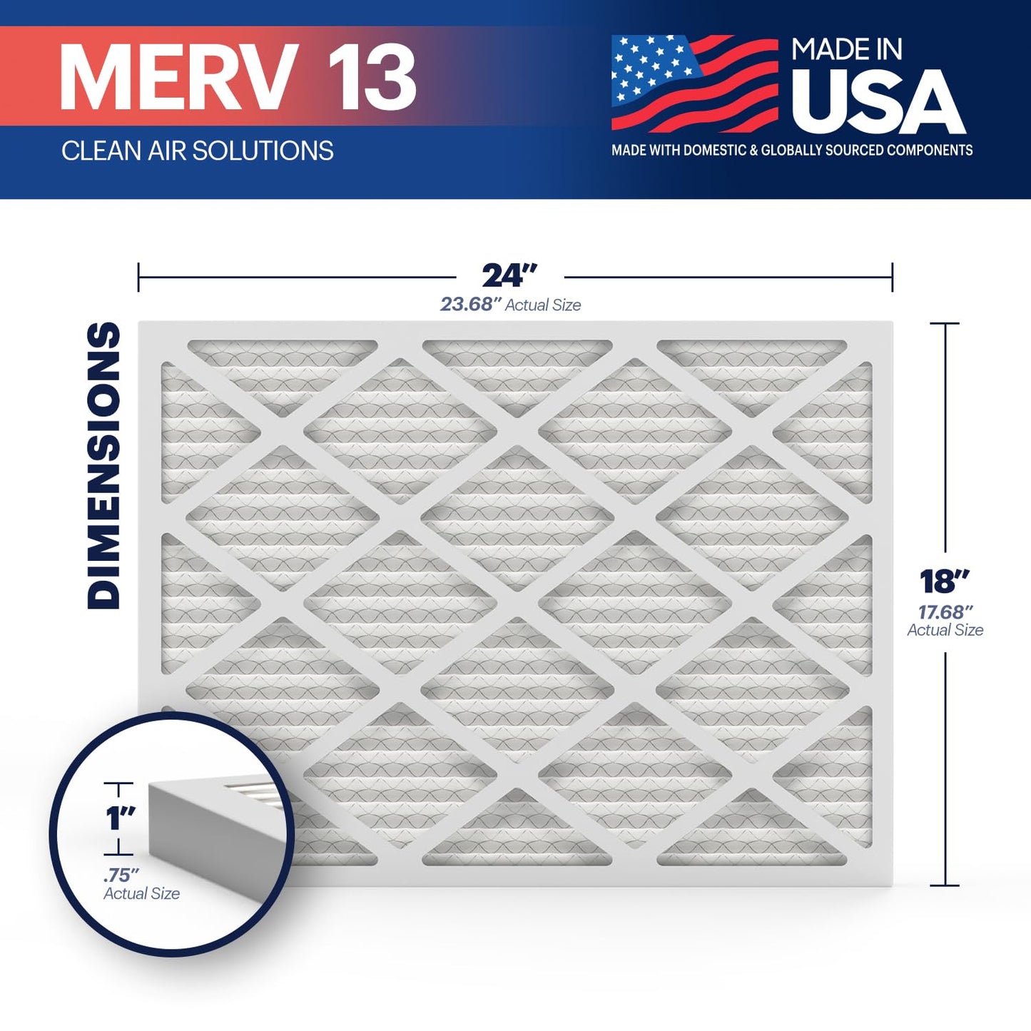 Bnx Trufilter 18X24X1 Air Filter Merv 13 (6-Pack) - Made In Usa - Electrostatic Pleated Air Conditioner Hvac Ac Furnace Filters