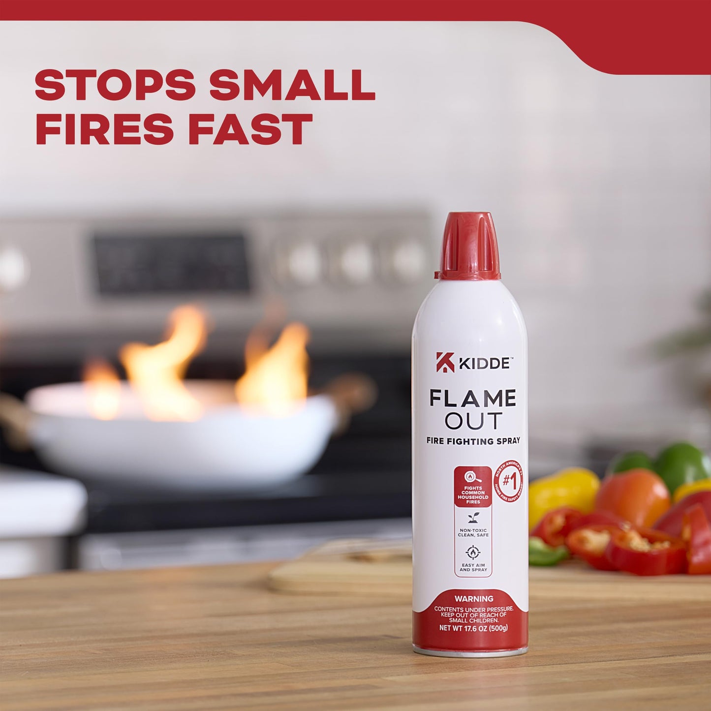 Kidde Flame Out Fire Spray, Extinguishing Aerosol for Home Use, Kitchens, Dorms, Apartments, Compact, Portable & Easy to Use, Non-Toxic, 17.6 oz 2 Pack