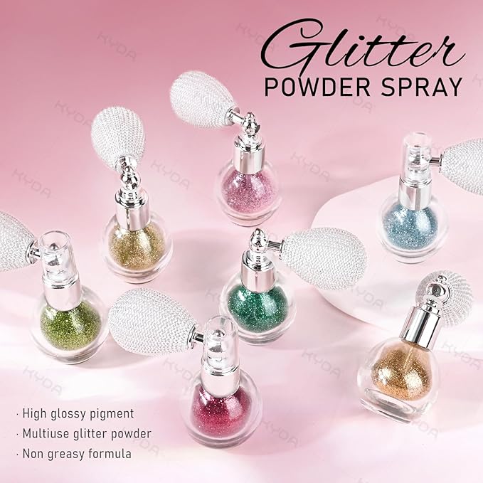KYDA Highlighter Powder Spray, High Glossy Shimmer Sparkling Powder for Face and Body Glitter Makeup, Body Glitter Spray, Purple
