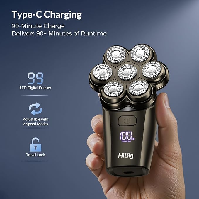 Head Shavers for Bald Men - 7D Arc Electric Razor with Magnetic Detachable Head, Waterproof Wet Dry 5-in-1 Electric Shaving & Grooming Kit, LED Display Rechargeable Head & Body Hair Shaver, Grey