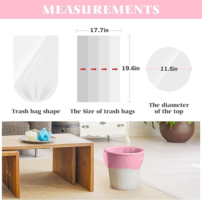 Teivio 4 Gallon 160 Counts Trash Bags Garbage Bags, Bathroom Trash Can Bin Liners, Small Plastic Bags for home office kitchen, fit 12-15 Liter, 3,3.5,4.5 Gal, Pink