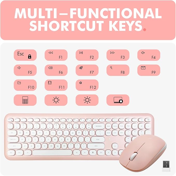 X9 Pink Keyboard and Mouse Wireless | Cute Wireless Keyboard and Mouse Combo - Transform Your Space with a Colorful Keyboard and Mouse Set for PC Laptop and Chrome (Pink/White)