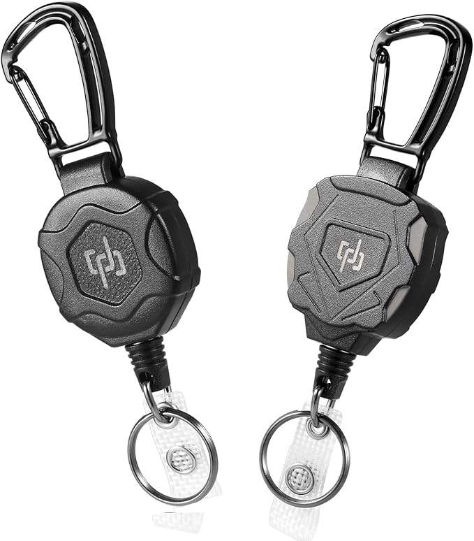 SHENGXIN 2 Pack Retractable Keychain Heavy Duty Carabiner Badge Holder, Tactical ID Badge Reel with 32” Steel Retractable ...