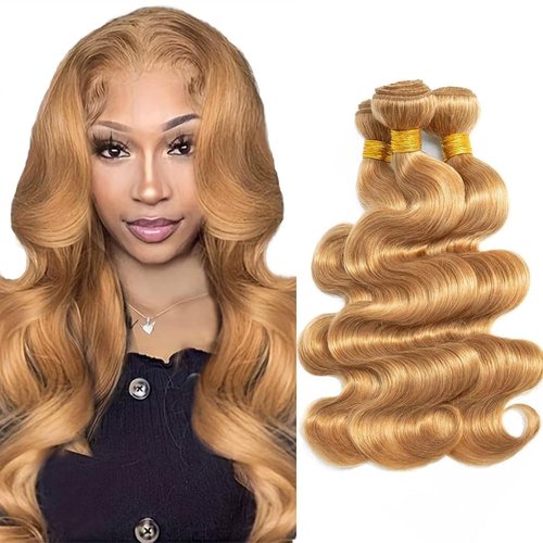 #27 Body Wave Human Hair Bundles Color 27 Blonde Human Hair 26 28 30Inch 3 Bundles Unprocessed Virgin Hair(#27-BB-26 28 30)
