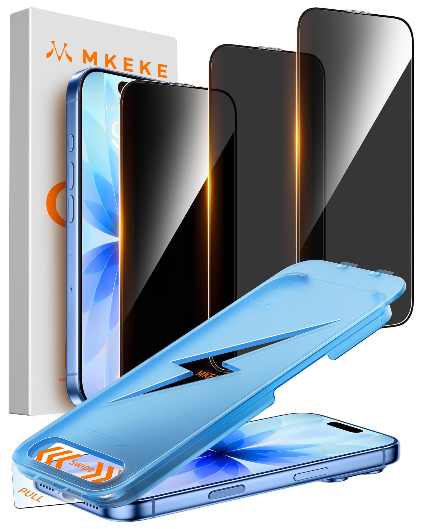 Mkeke For Iphone 17 Privacy Screen Protector 3 Pack, 25 Anti Spy & Auto Installation Privacy Screen Protector 9H+ Hardness Full