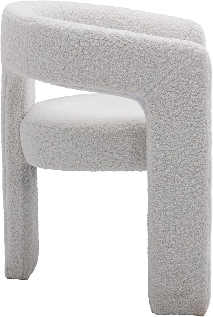DAYALANE Modern Boucle Dining Chair, Sherpa Upholstered Accent Kitchen Chair with Arms Comfy Barrel Side Chair for Living Room/Home Office/Reception, White Fur