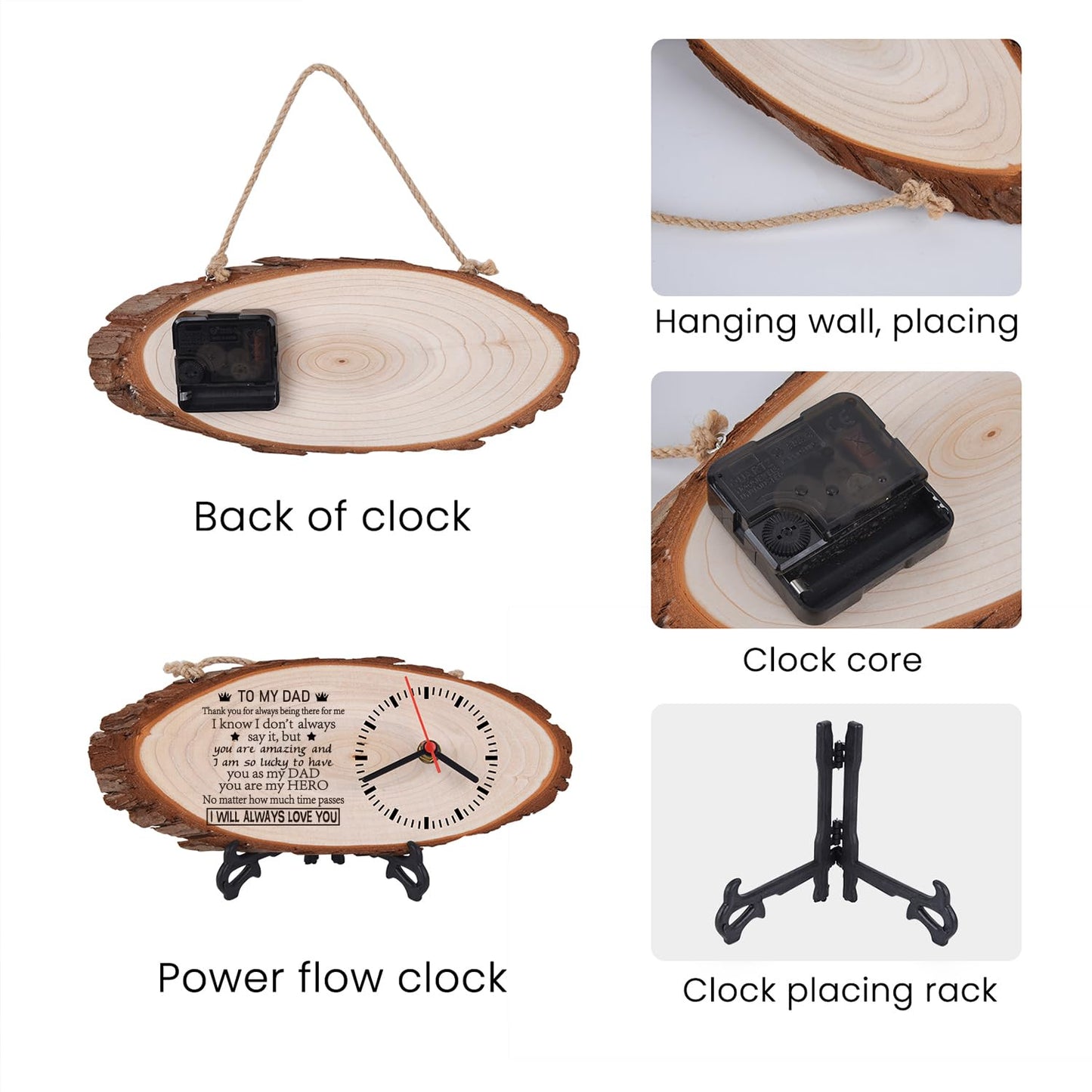 LJZTYX to My Dad Wooden Silent Wall Clock, Desktop Clock, Personalized Engraving Gifts, Birthday Gifts (Thank You Dad)