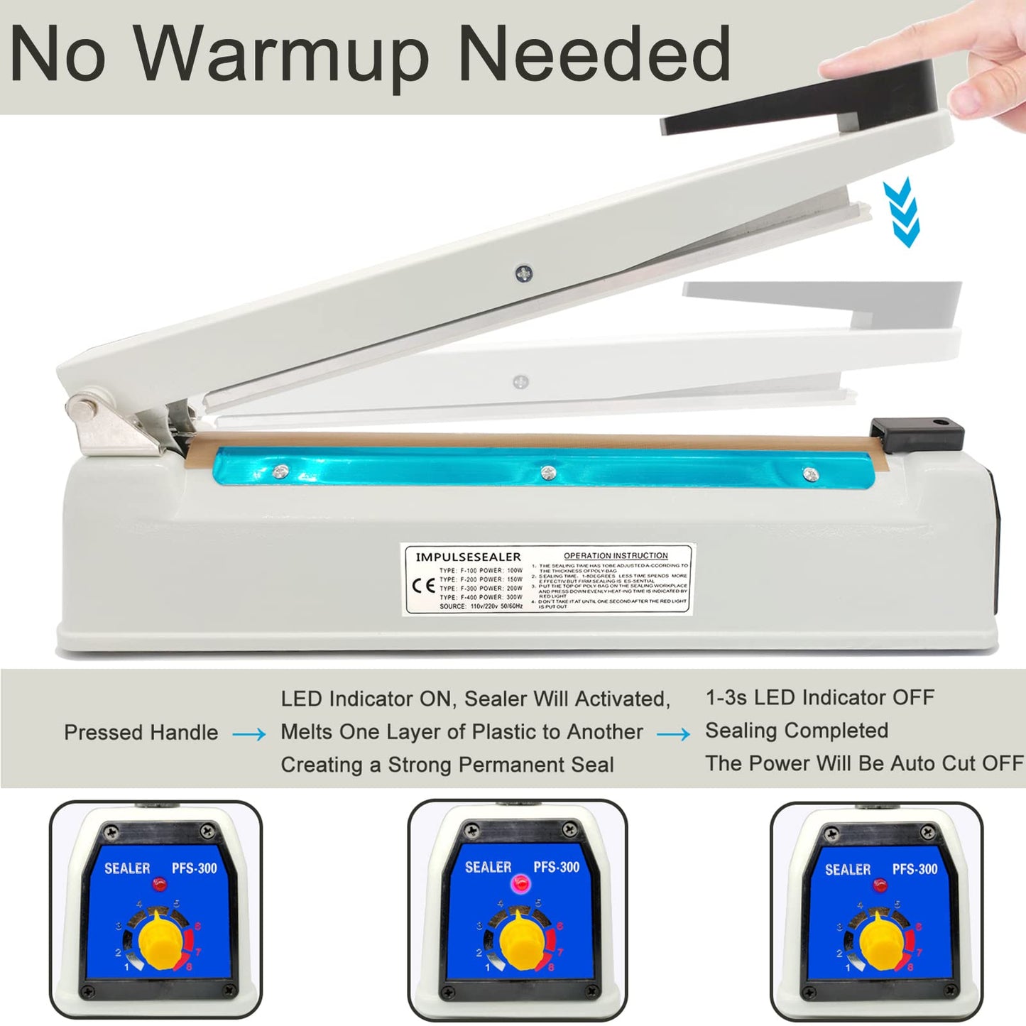 Impulse Heat Sealer 12 Inch 5mm Mylar Bag Sealer, Iron Shell Sealer, Plastic Bag Sealer Machine, with 4 Replacements Kit (2 Cutting Lines Included)
