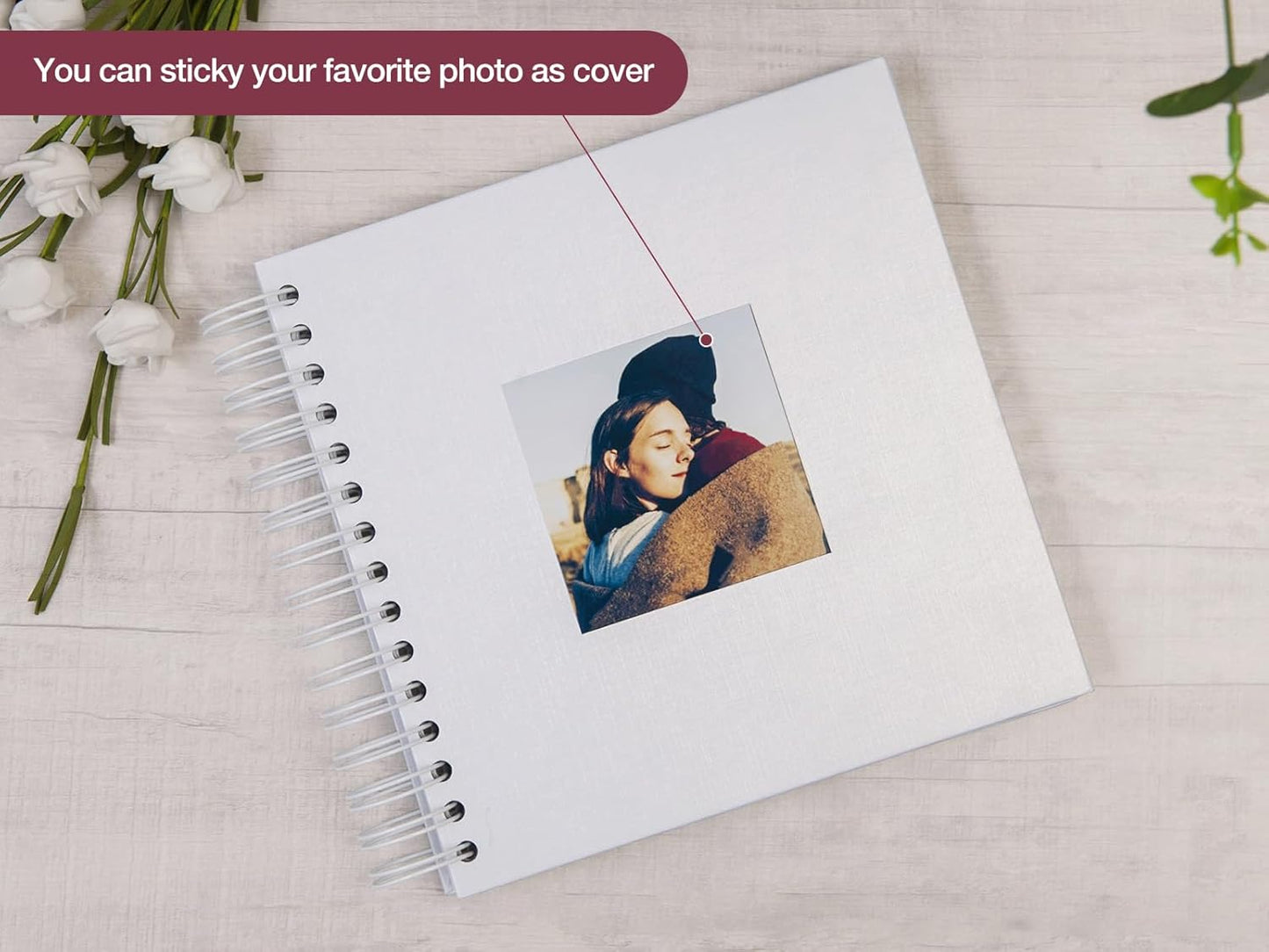 potricher 8 x 8 Inch DIY Scrapbook Photo Album 80 Pages Thick Kraft Blank White Paper Memory Book for Wedding and Anniversary Family (White, 8 Inch)