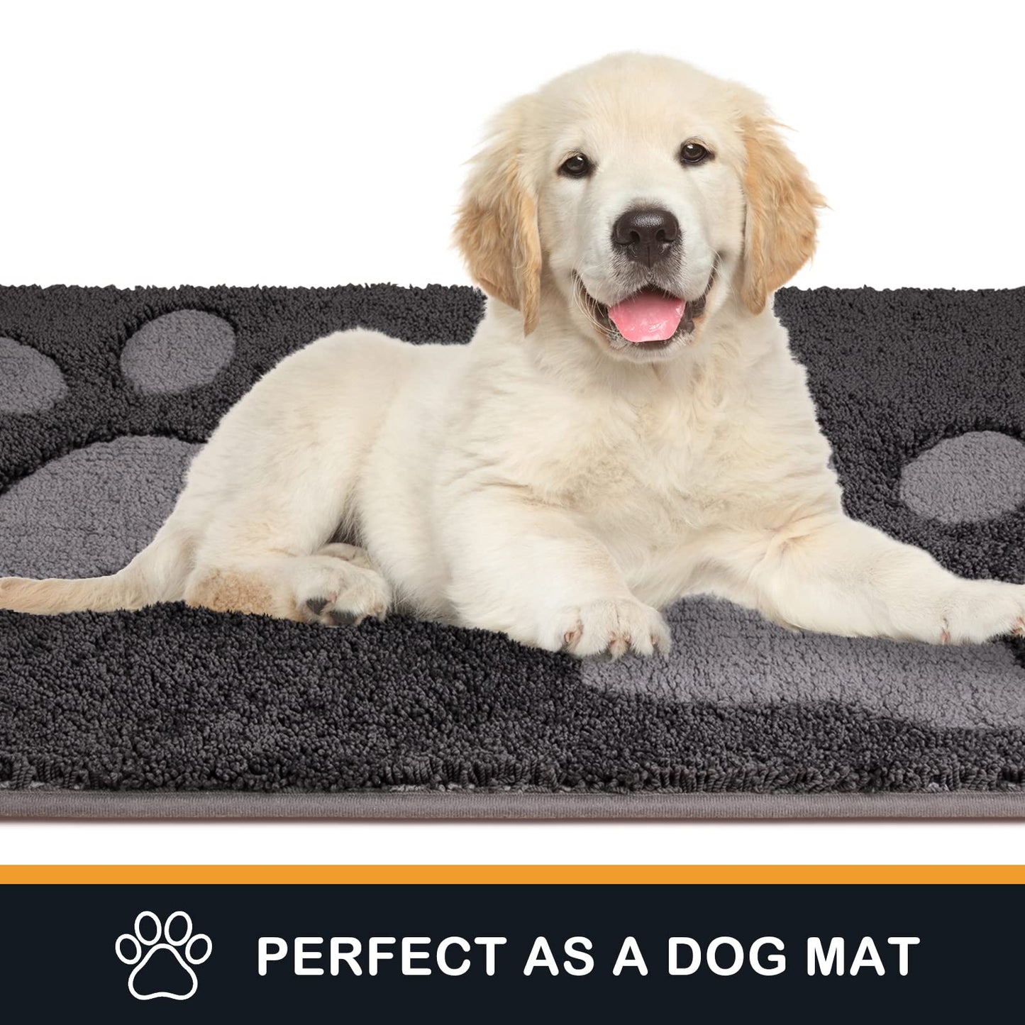 PURRUGS Dirt Trapper Door Mat 33.5" x 59", Non-Skid/Slip Machine Washable Microfiber Entryway Rug, Dog Doormat, Super Absorbent Welcome Mat for Muddy Wet Shoes and Paws, Charcoal