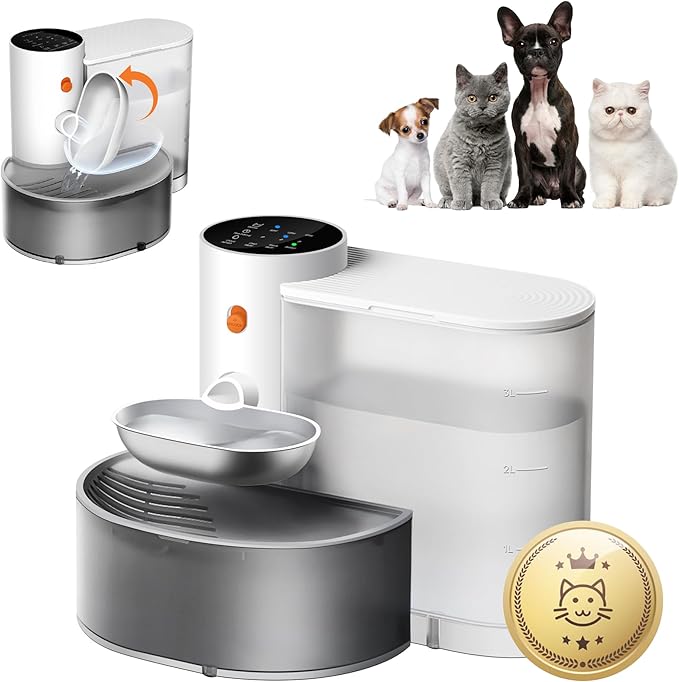 Potaroma Smart Wireless Pet Water Fountain, Stainless Steel Bowl, No Filter, 3.5L Large Capacity, Rechargeable Automatic W...