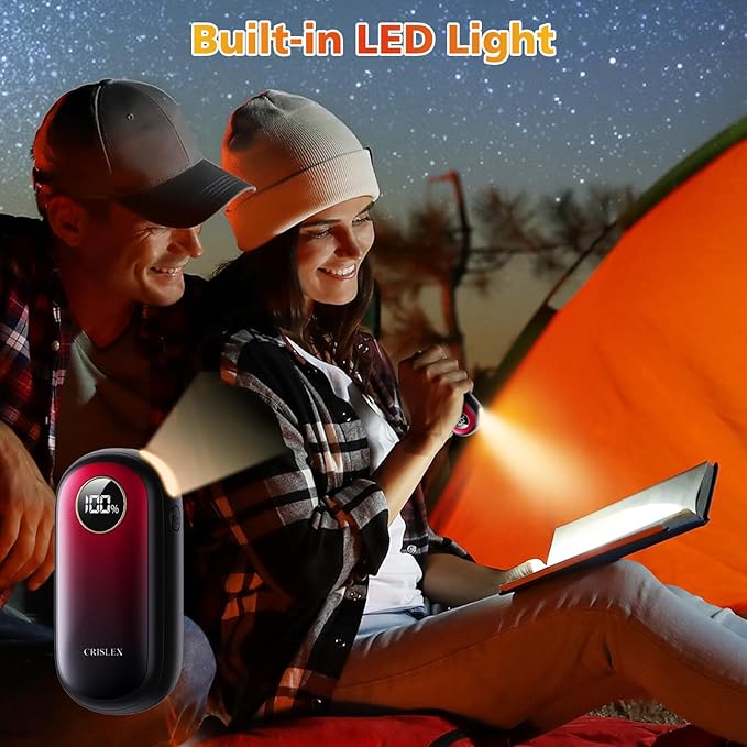 Hand Warmers Rechargeable, Dual-Sided Heating with LED Display, Flashlight, 4 Heating Levels Electric Pocket Heater for Raynauds, Golf, Camping, Hunting, Gifts for Christmas Men Women
