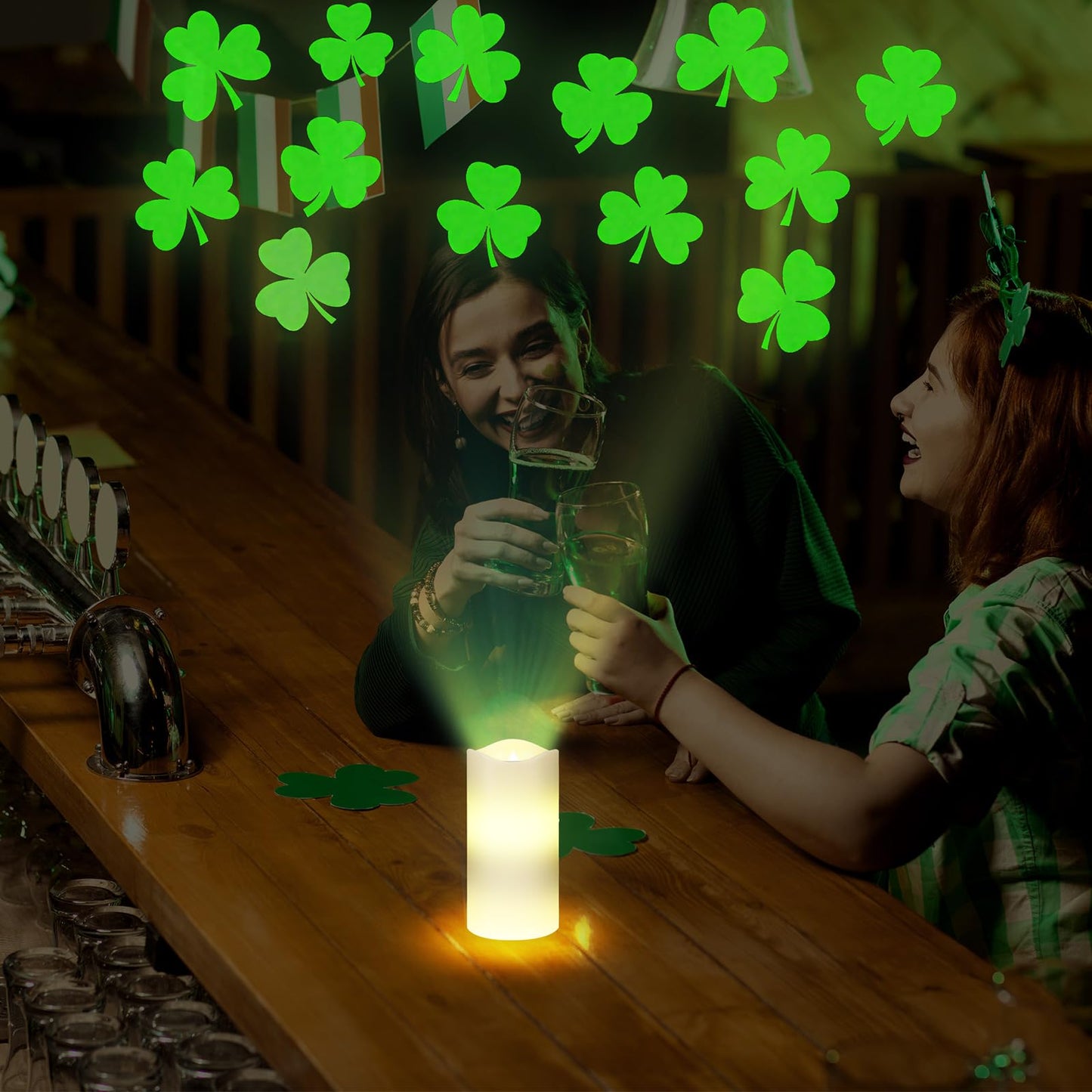 Baquler Valentine's Day Flameless Candles Projector Lights St. Patrick's Day LED Candle Easter Night Light with Remote and Timer Battery Operated Electric Gifts for Holiday Spring Table Home Decor