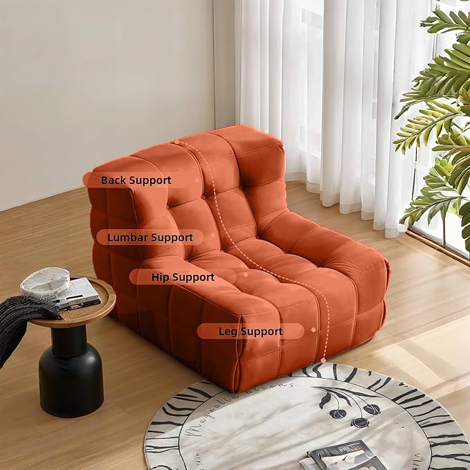 GOSBOST Bean Bag Chair - Memory Foam Bean Bag Chair for Adults, Comfy High-Resilience Single Sofa, Small Space Floor Chair, Chaise Lounge for Living Room, Bedroom (Orange, Square)