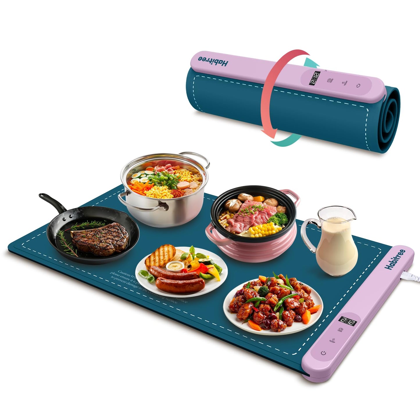 Warming Silicone Mat for Food - Day Gifts Kitchen Gadget, Graphene Rapid Heating, Warming Tray with 6-Level Temp Control, Rollable, Easy Clean - Ideal for Parties, Gatherings (Peacock blue)