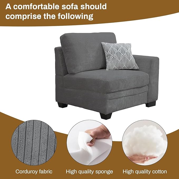 Legend Vansen Oversized Modular Sectional Sofa,8 Seat U Shaped Couch with Ottoman,Corduroy Sofa with Deep Seat,Convertible Large Sectional Couches for Living Room (Grey, U-13)