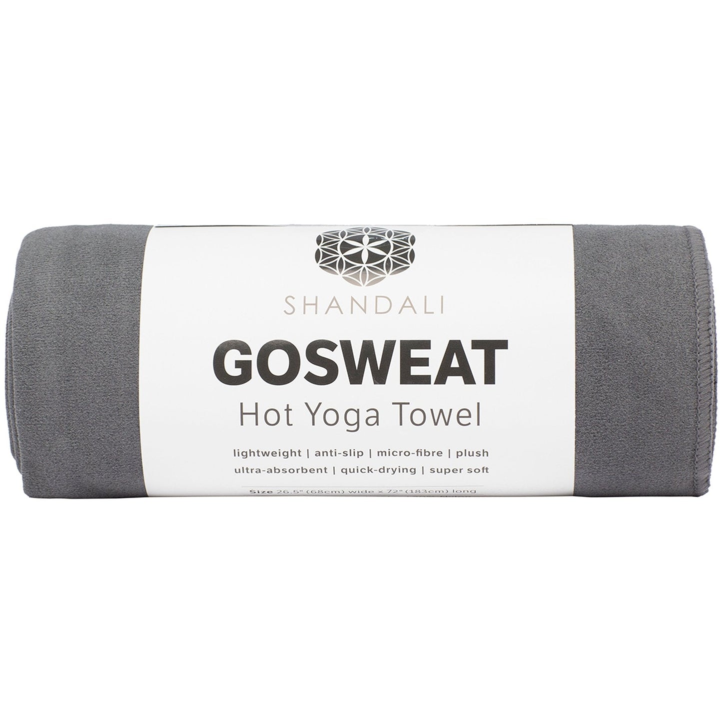 Shandali Hot Yoga GoSweat Microfiber Hand Towel in Super Absorbent Premium Gray Suede for Bikram, Pilates, Gym, and Outdoor Sports. 16 x 26.5 inches.