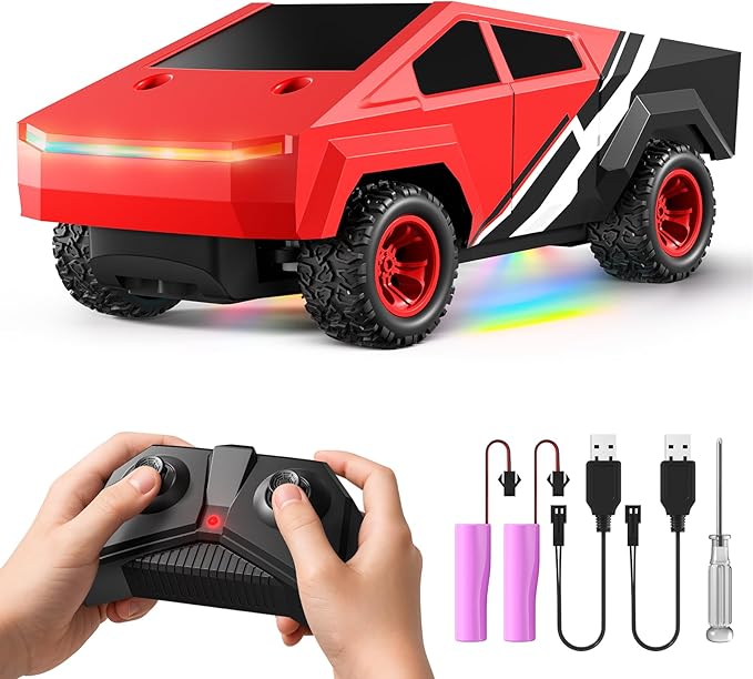 Remote Control Car RC Trucks - 2WD RC Truck Toy RC Cars for All Terrain, 1/24 Scale Pick-up Hobby Monster Truck Toys 2.4GHz Off-Road Vehicles Kids Gifts for Boys/Girls Age 3+, Red