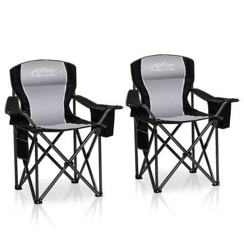 SAILARY 2PCS Folding Camping Chair Portable Outdoor Heavy Duty Padded Chairs Lawn Chair with Cup Holder, Storage Pocket and Cooler Bag, Supports 450LBS Black