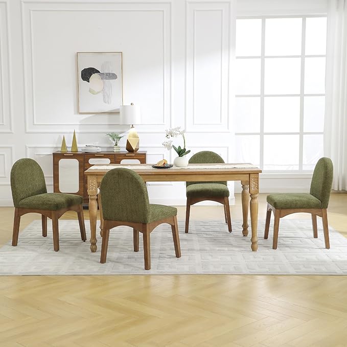DUOMAY Modern Dining Chairs Set of 4, Mid Century Chenille Upholstered Dining Room Chairs Kitchen Chairs with Solid Rubberwood Legs, Armless Accent Side Chairs, Green