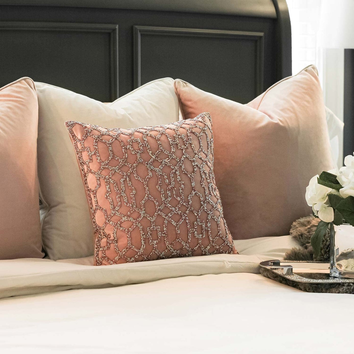 Coordinating Pillow, Washable Cover, Feather Insert, for Functional, Comfortable Home Decor, Champagne Velvet, 20x20, Sold Individually