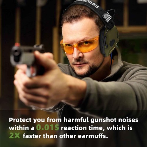 PROHEAR Electronic Ear Protection for Shooting with 4X Sound Amplification, Gun Range Hearing Protection Muffs, NRR 23dB Noise Reduction Headphones for Hunting, Black and Green